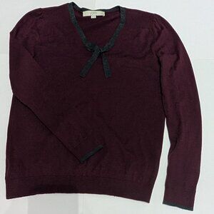 Ann Taylor Loft Burgundy Long Sleeve Scoop Neck with Bow Knit Sweater, SP